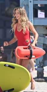 Hassie Harrison in a Red Swimsuit
