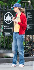 Jennifer Lawrence in a Red Track Jacket