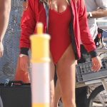 Hassie Harrison in a Red Swimsuit on the Set of the Baywatch Reboot in Los Angeles 05/15/2026