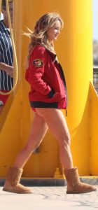 Hassie Harrison in a Red Swimsuit