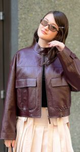 Isa Briones in a Brown Leather Jacket