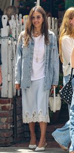 Jessica Alba in a Blue Denim Jacket