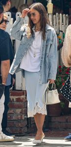 Jessica Alba in a Blue Denim Jacket
