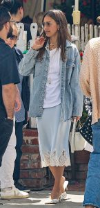 Jessica Alba in a Blue Denim Jacket