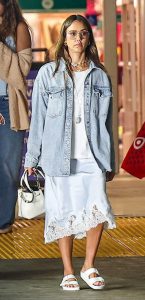 Jessica Alba in a Blue Denim Jacket