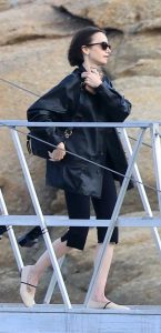 Lily Collins in a Black Leather Jacket