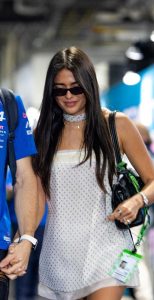 Maia Reficco in a White Polka Dot Mini Dress