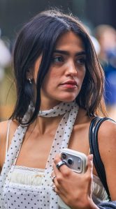 Maia Reficco in a White Polka Dot Mini Dress