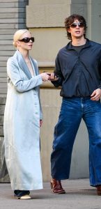 Anya Taylor-Joy in a Baby Blue Coat