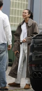 Dua Lipa in a Grey Trench Coat