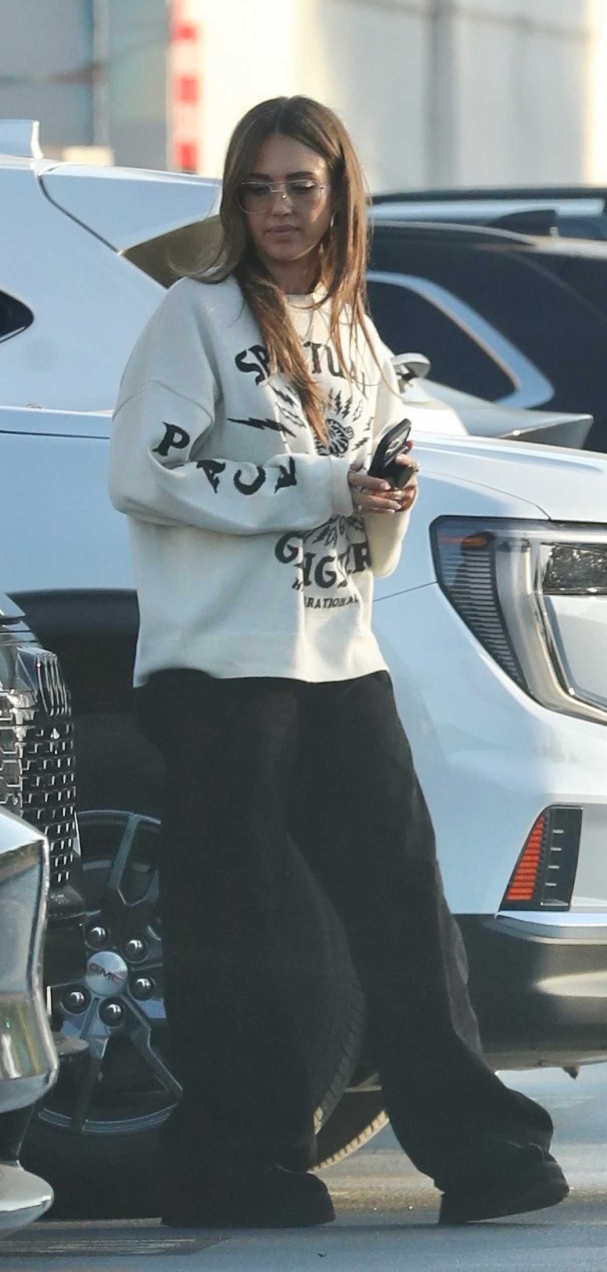 Jessica Alba in a White Sweatshirt