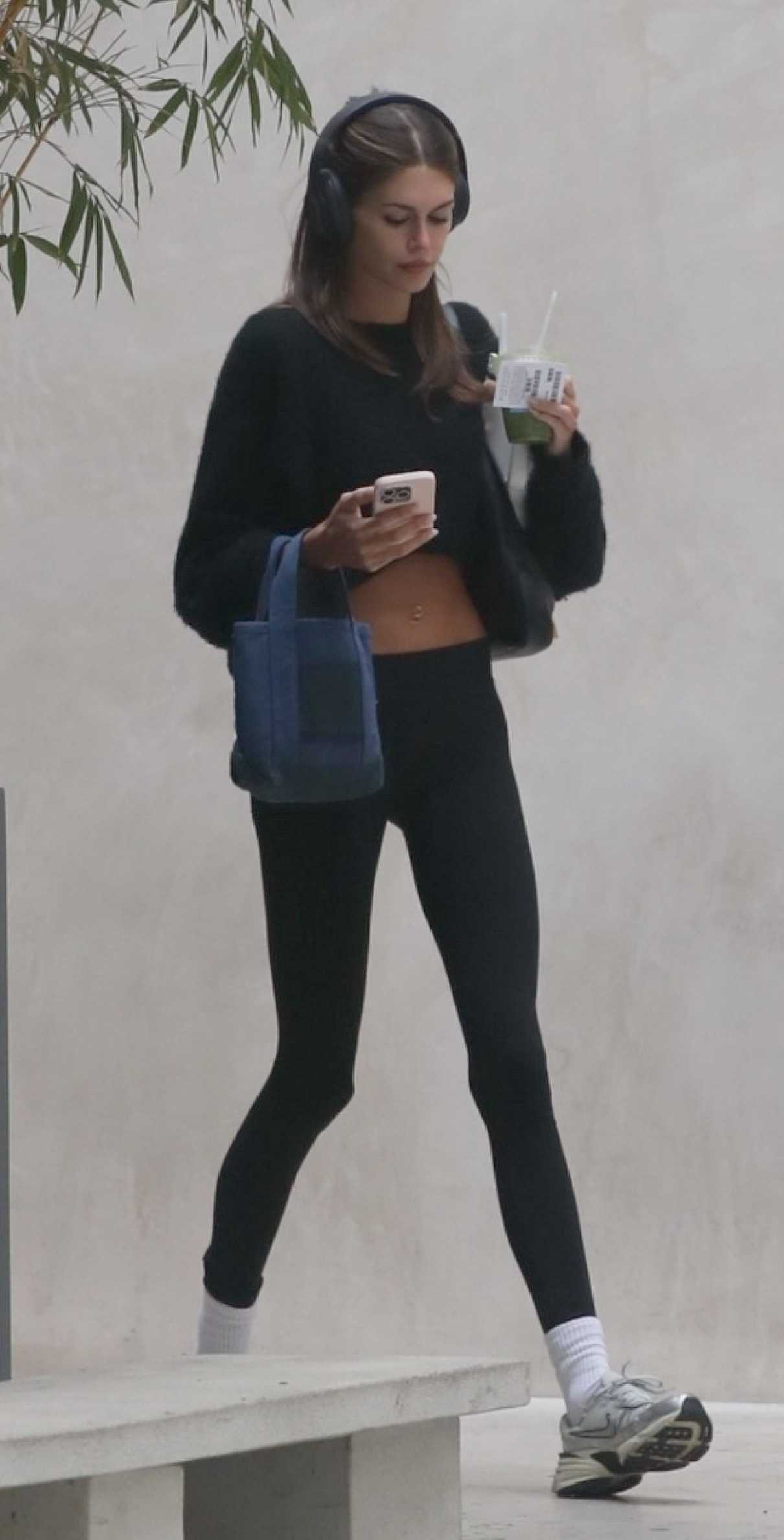 Kaia Gerber in a Black Leggings