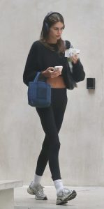 Kaia Gerber in a Black Leggings