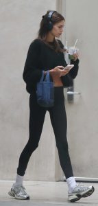 Kaia Gerber in a Black Leggings