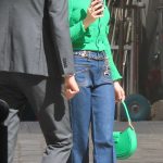Lily Collins in a Green Cardigan on the Set of Emily in Paris in Paris 06/16/2026