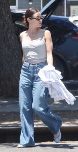 Lucy Hale in a Grey Tank Top