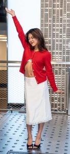 Momona Tamada in a Red Cardigan