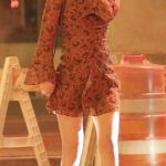 Alexandra Daddario in a Brown Floral Print Dress Filming Scenes for Escorted in Downtown Manhattan in New York City 07/27/2026