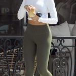 Eiza Gonzalez in an Olive Leggings Picking Up Her Morning Coffee in Los Angeles 07/11/2026