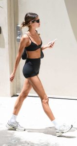 Kaia Gerber in a Black Workout Ensemble