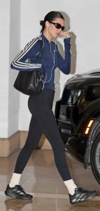 Kendall Jenner in a Navy Adidas Track Jacket