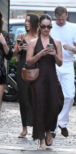 Lily James in a Black Dress