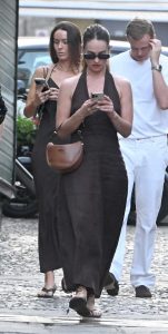 Lily James in a Black Dress