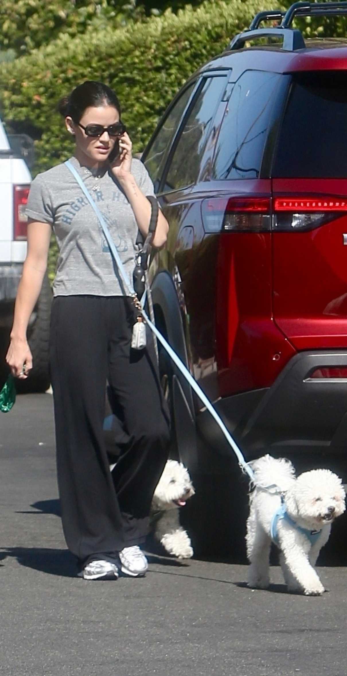 Lucy Hale in a Grey Tee