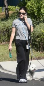 Lucy Hale in a Grey Tee