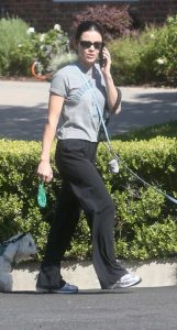 Lucy Hale in a Grey Tee