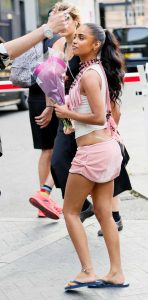 Tyla in a Pink Mini Skirt