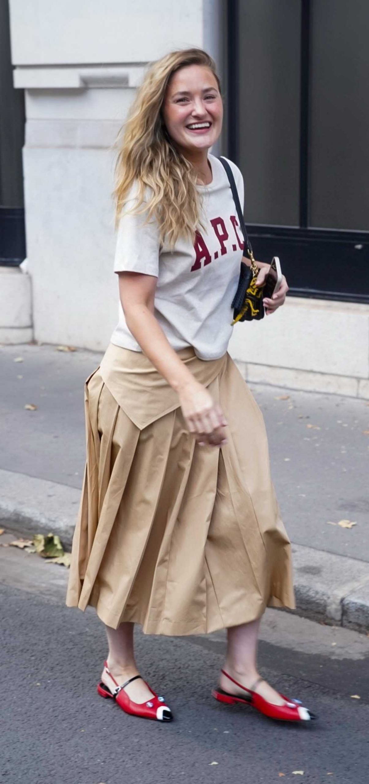 AJ Michalka in a Beige Skirt