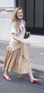 AJ Michalka in a Beige Skirt