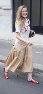 AJ Michalka in a Beige Skirt