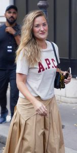 AJ Michalka in a Beige Skirt