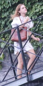Emma Watson in a White Lace Mini Dress
