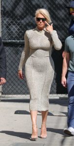 Hannah Waddingham in a Beige Dress