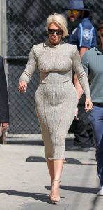 Hannah Waddingham in a Beige Dress