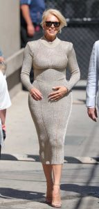Hannah Waddingham in a Beige Dress