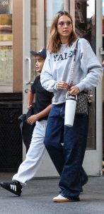Jessica Alba in a Grey Sweatshirt