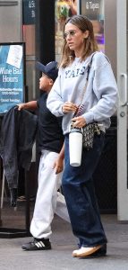 Jessica Alba in a Grey Sweatshirt