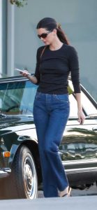 Kendall Jenner in a Black Long Sleeves T-Shirt