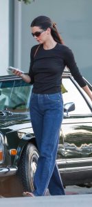 Kendall Jenner in a Black Long Sleeves T-Shirt