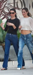 Kendall Jenner in a Black Long Sleeves T-Shirt