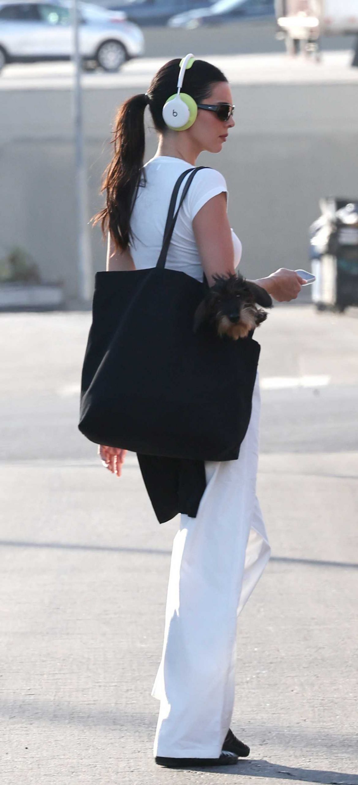 Kendall Jenner in a White Cropped Tee