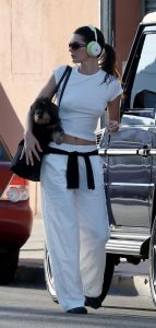 Kendall Jenner in a White Cropped Tee