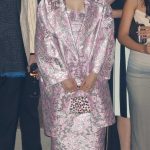 Lily Collins in a Pink and Silver Patterned Ensemble Films Scenes for the Final Season of Emily in Paris at the Eiffel Tower in Paris 08/07/2026