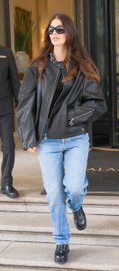 Camila Morrone in a Black Leather Jacket