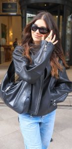 Camila Morrone in a Black Leather Jacket