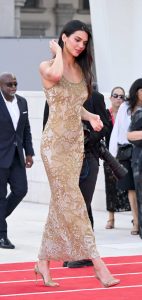 Kendall Jenner in a Beige Dress